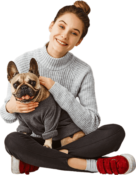 Mujer con bulldog francés